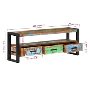 TV skříňka 120 x 30 x 45 cm masivní recyklované dřevo - obrázek 7