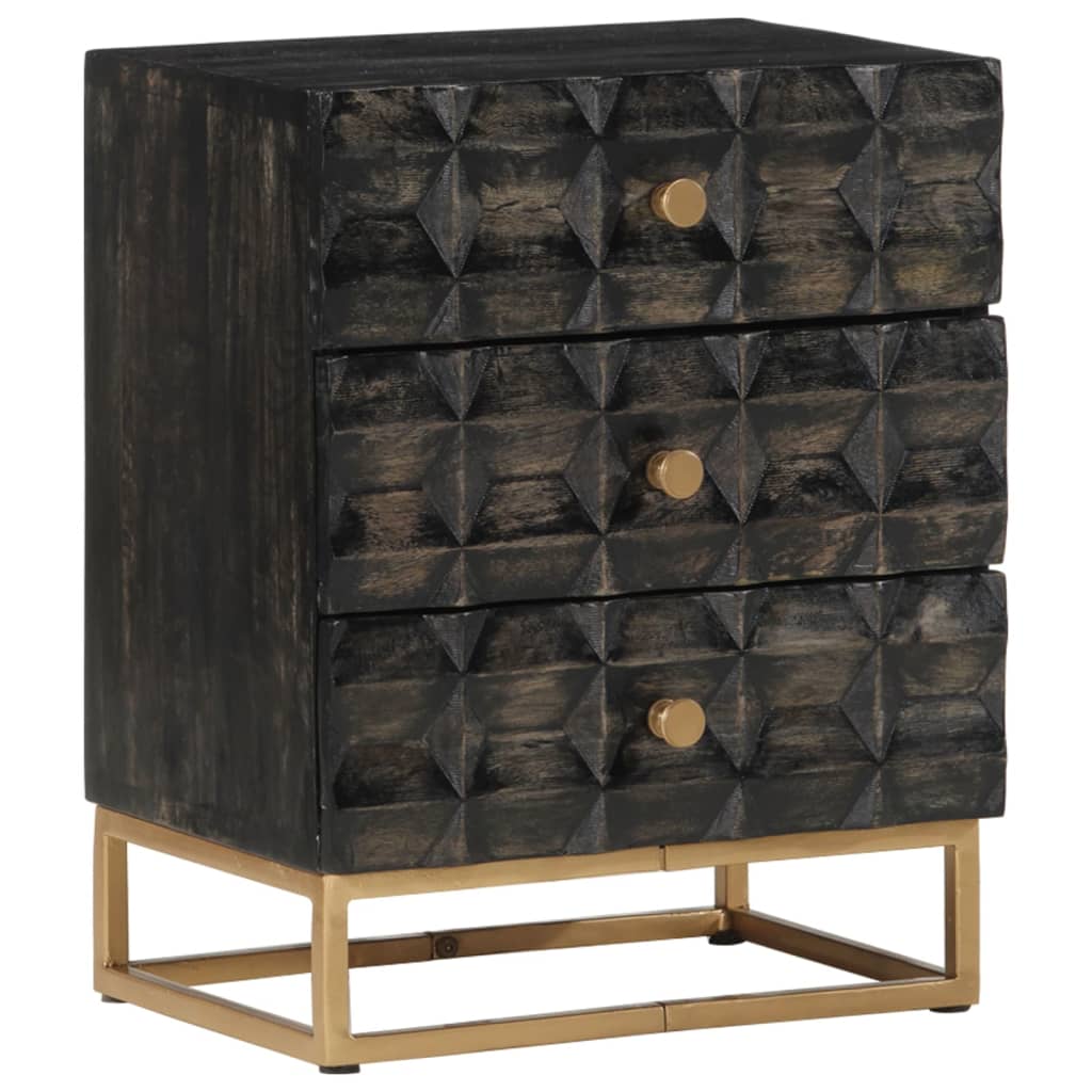 Noční stolek černý 40 x 29 x 50 cm masivní mangovníkové dřevo