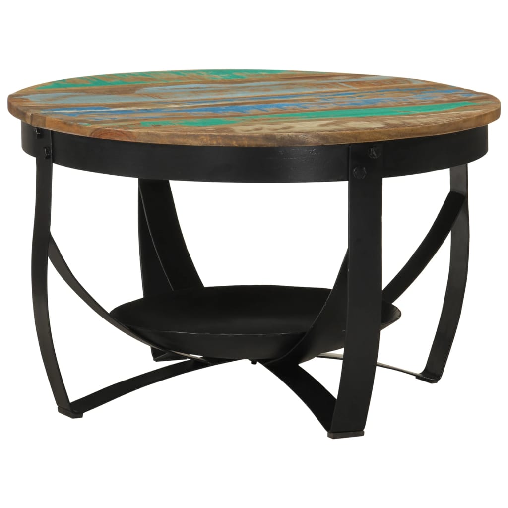 Konferenční stolek Ø 68x43 cm masivní recyklované dřevo železo