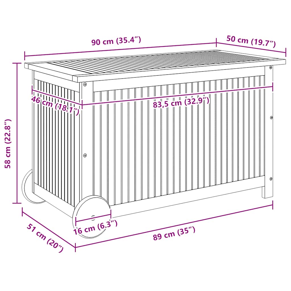 Lada de depozitare de gradina cu roti vidaXL, 90x50x58 cm, lemn acacia, 14.79 kg 2 8720845693206 g en hd 6