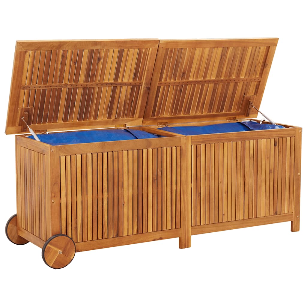 vidaXL tömör akácfa kerti tárolóláda kerekekkel 150 x 50 x 58 cm