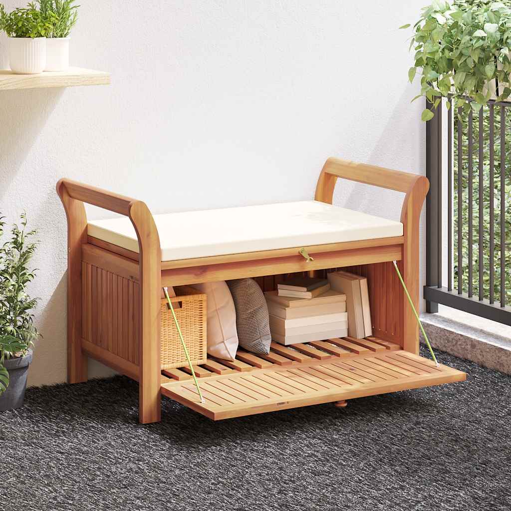 vidaXL Bancă de depozitare cu pernă, 126 cm, lemn masiv de acacia