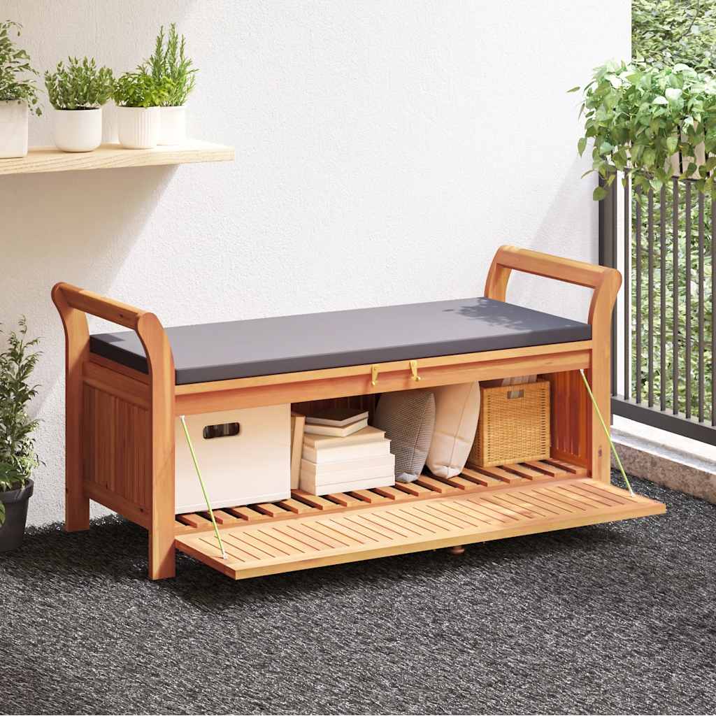 vidaXL Förvaringsbänk med dyna för trädgård 126 cm massiv akacia