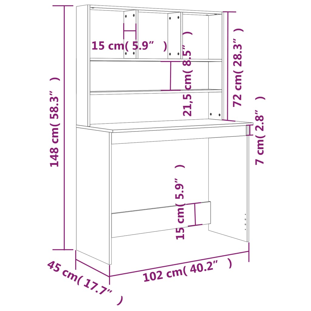 fekete szerelt fa íróasztal polcokkal 102 x 45 x 148 cm