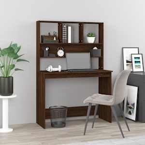 Pisalna miza s policami rjav hrast 102x45x148 cm inž. les