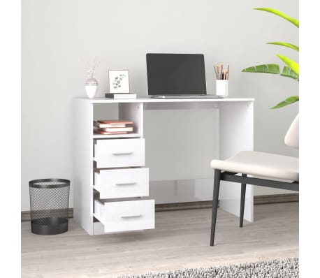vidaXL Schreibtisch mit Schubladen Hochglanz-Wei&szlig; 102x50x76 cm