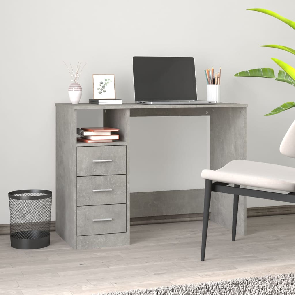 vida XL Schreibtisch mit Schubladen Betongrau 102x 50x 76cm Holzwerkstoff