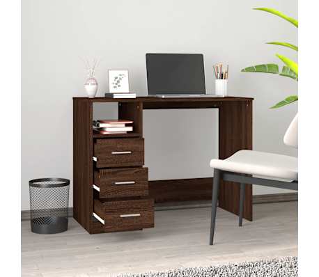 vidaXL Bureau avec tiroirs Ch&ecirc;ne marron 102x50x76 cm Bois d'ing&eacute;nierie