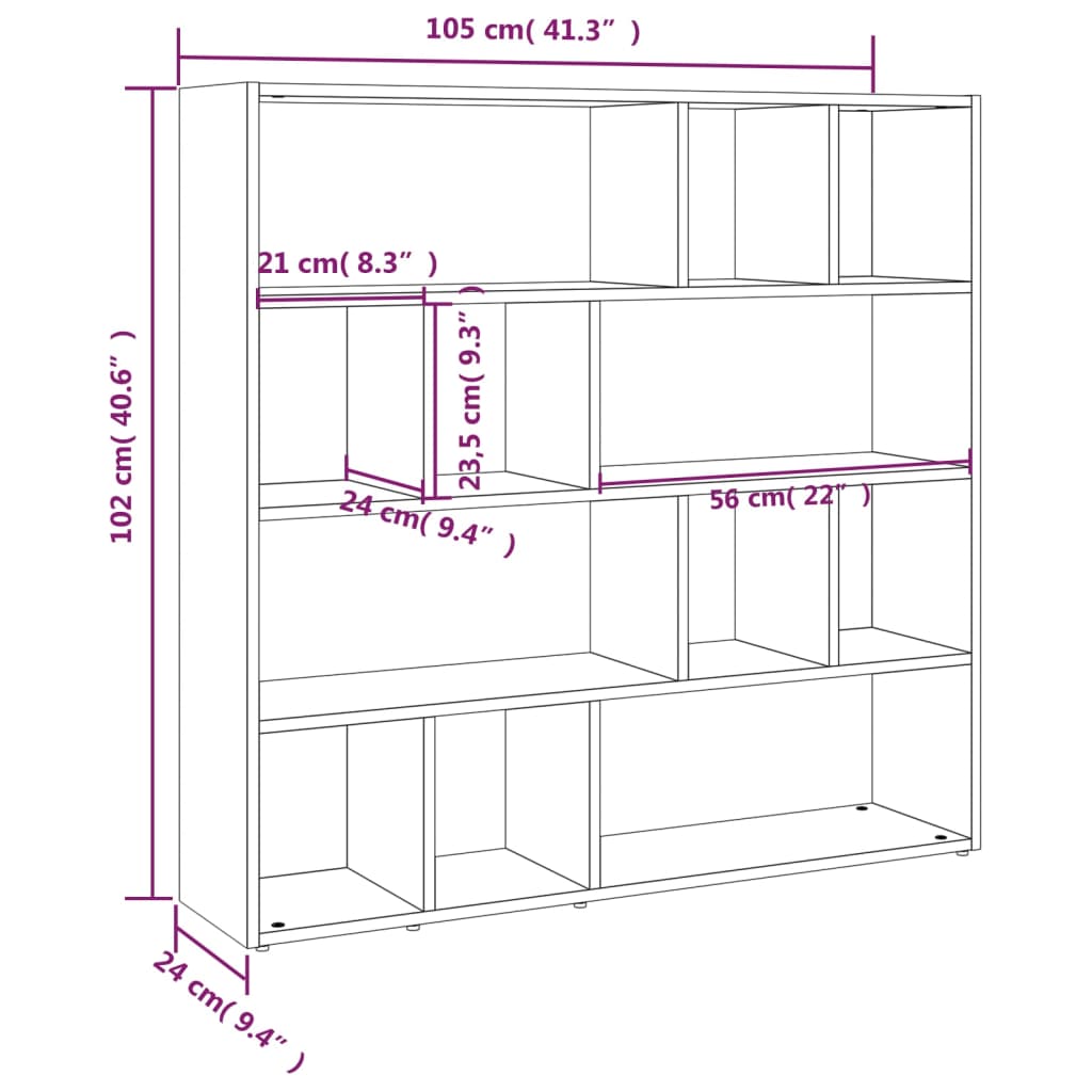 Bibliotecă/Separator cameră, negru, 105x24x102 cm