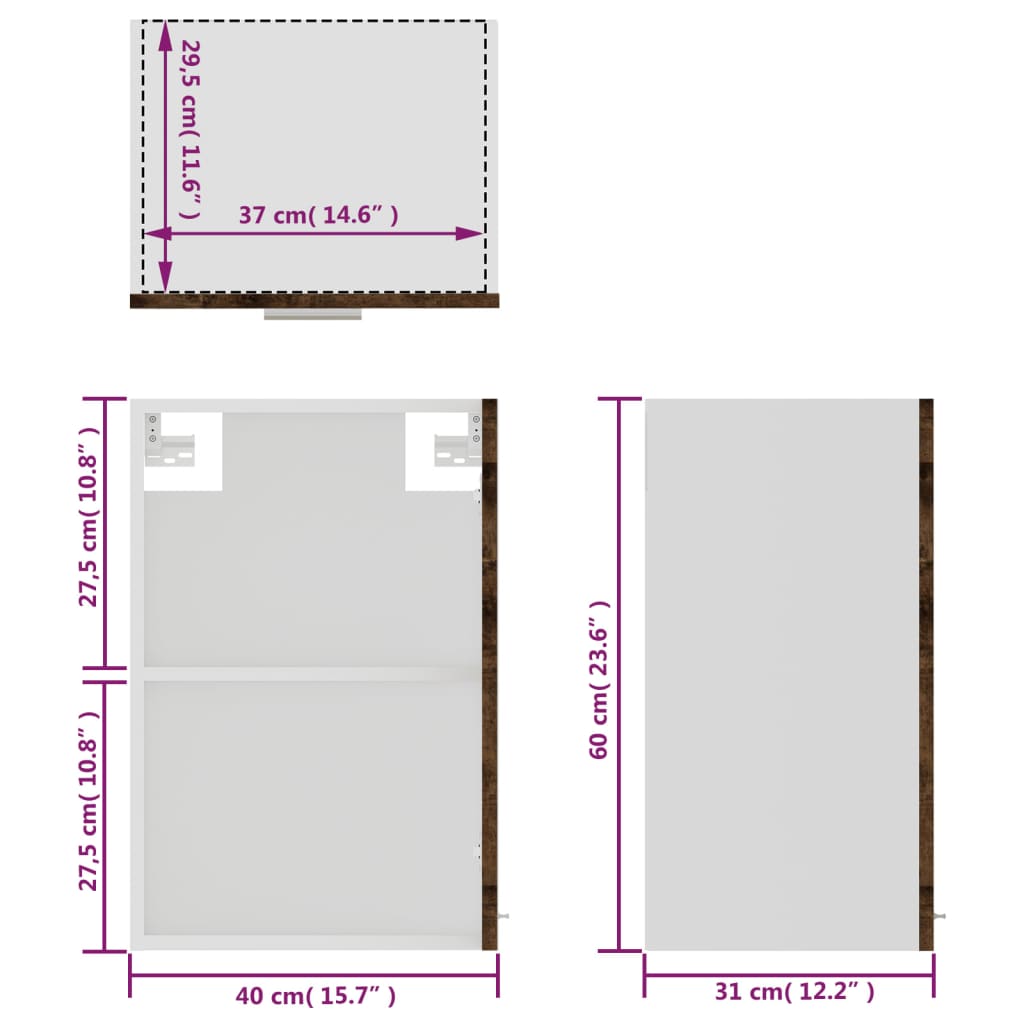 Dulap suspendat cu sticlă stejar maro 40x31x60 cm lemn compozit