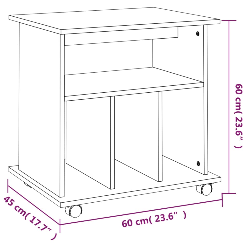 Omarica na kolesih rjav hrast 60x45x60 cm inženirski les