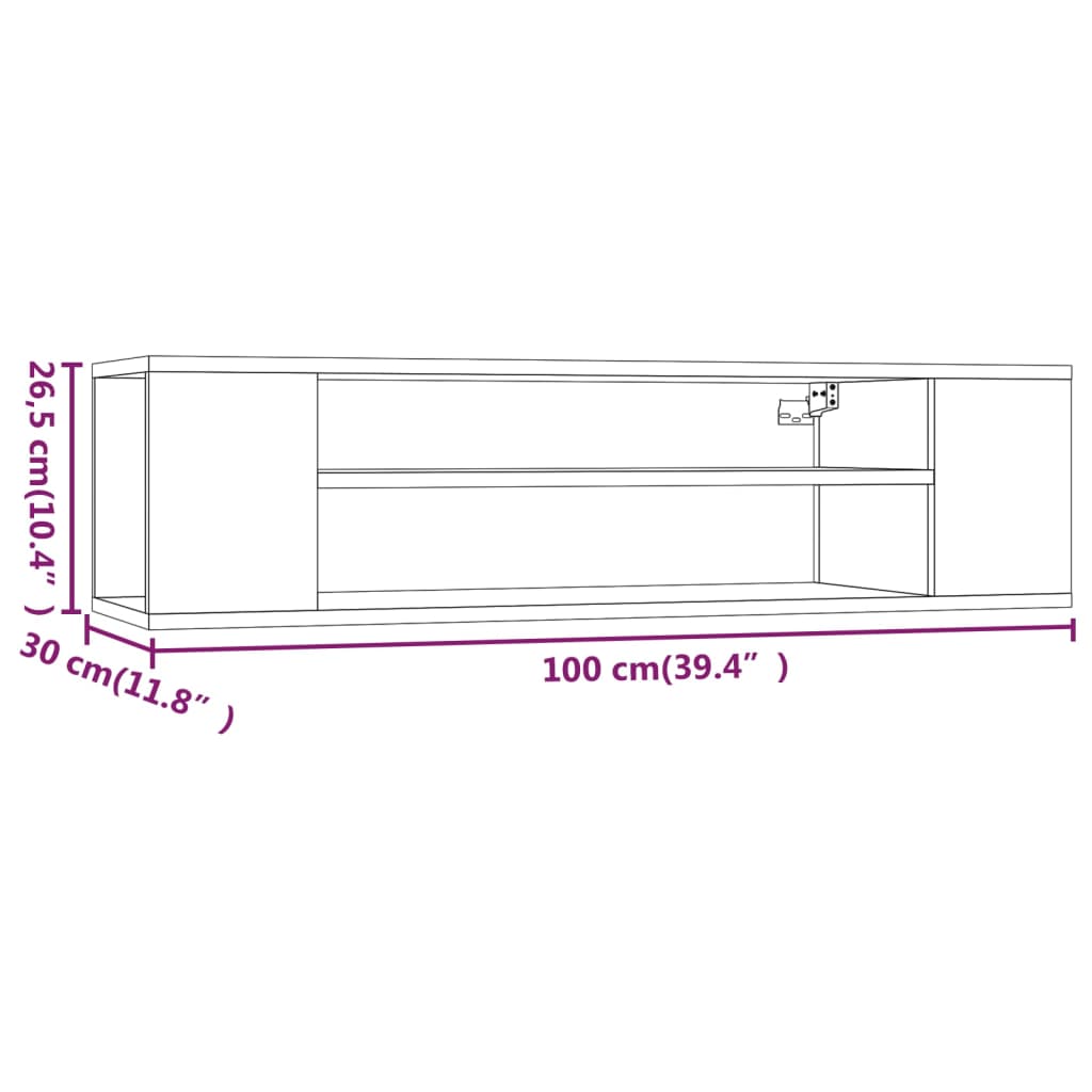 Wisząca szafka pod TV, szary dąb sonoma, 100x30x26,5 cm