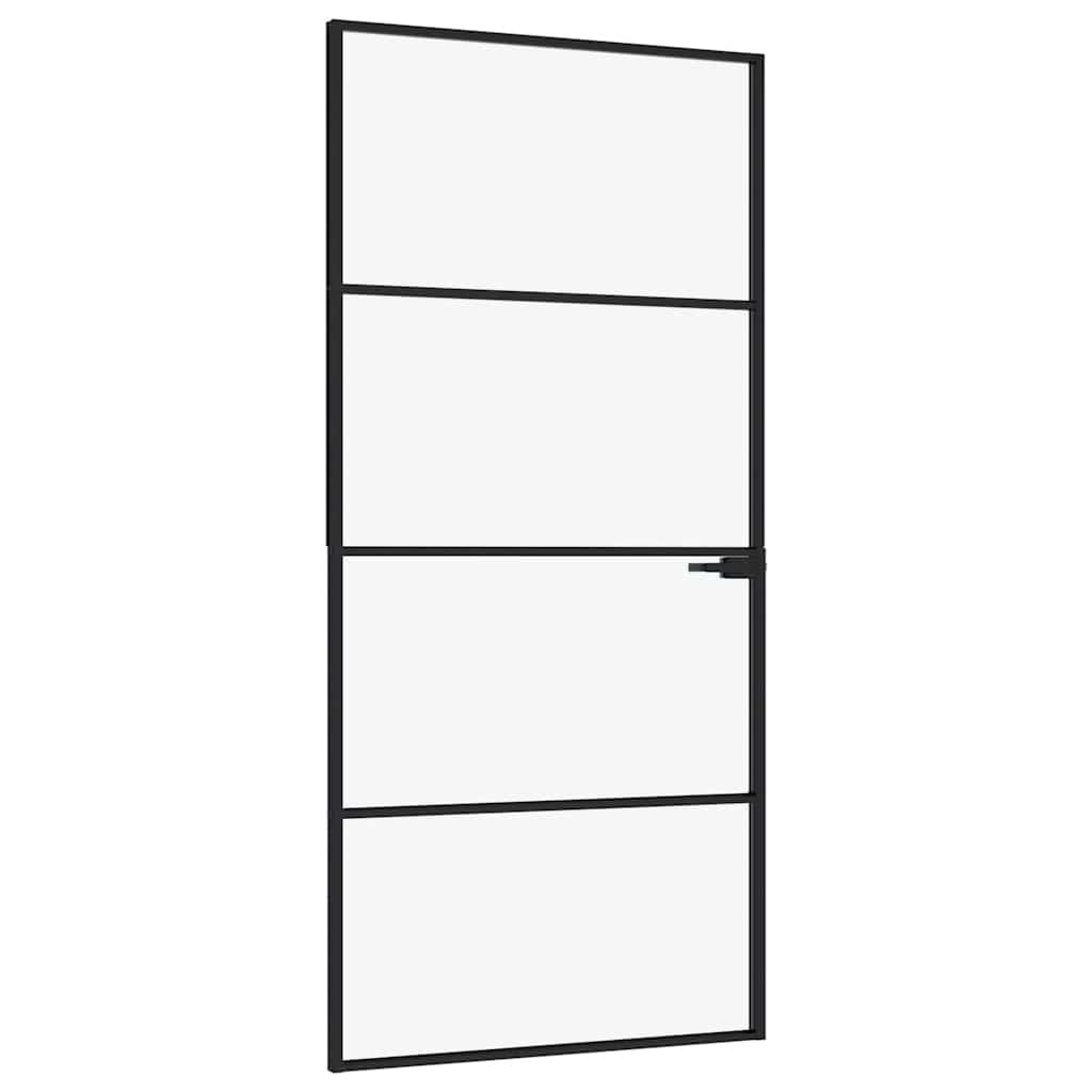 vidaXL Interiérové dveře černé 93x201,5 cm tvrzené sklo a hliník úzké
