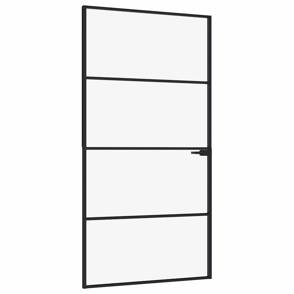 vidaXL Interiérové dveře černé 102x201,5 cm tvrzené sklo a hliník úzké