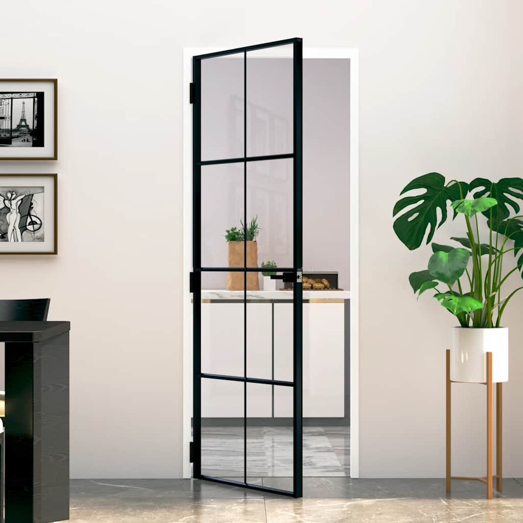 vida XL Innentür Schwarz 76x 201,5 cm Hartglas & Aluminium Schlank