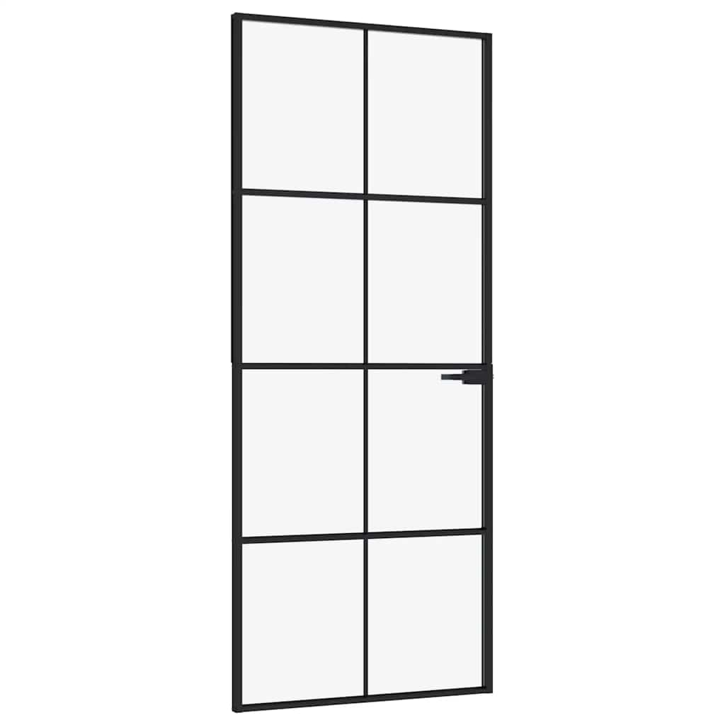 vidaXL Interiérové dveře černé 83x201,5 cm tvrzené sklo a hliník úzké