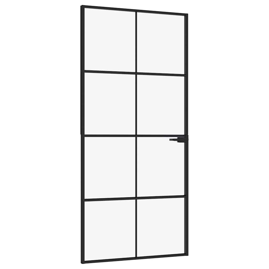 vidaXL Interiérové dveře černé 93x201,5 cm tvrzené sklo a hliník úzké