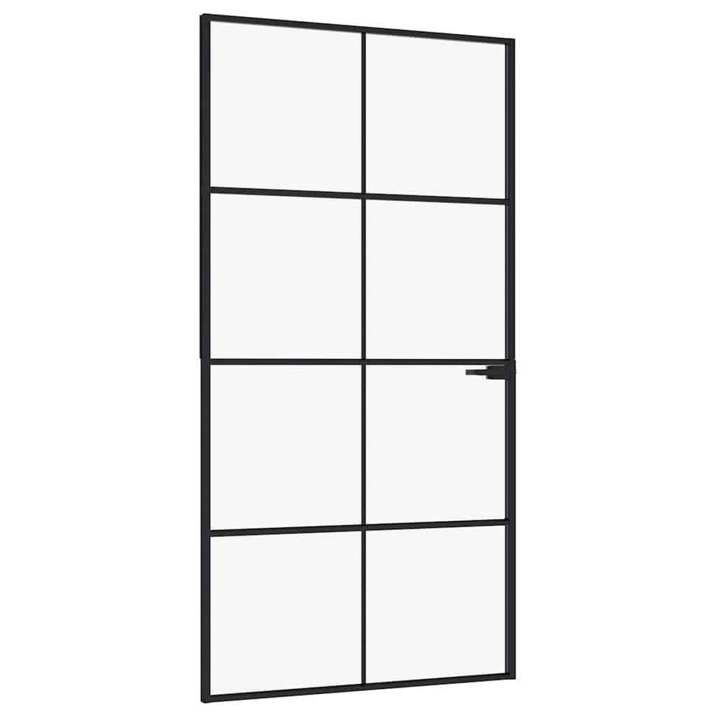 vidaXL Interiérové dveře černé 102x201,5 cm tvrzené sklo a hliník úzké