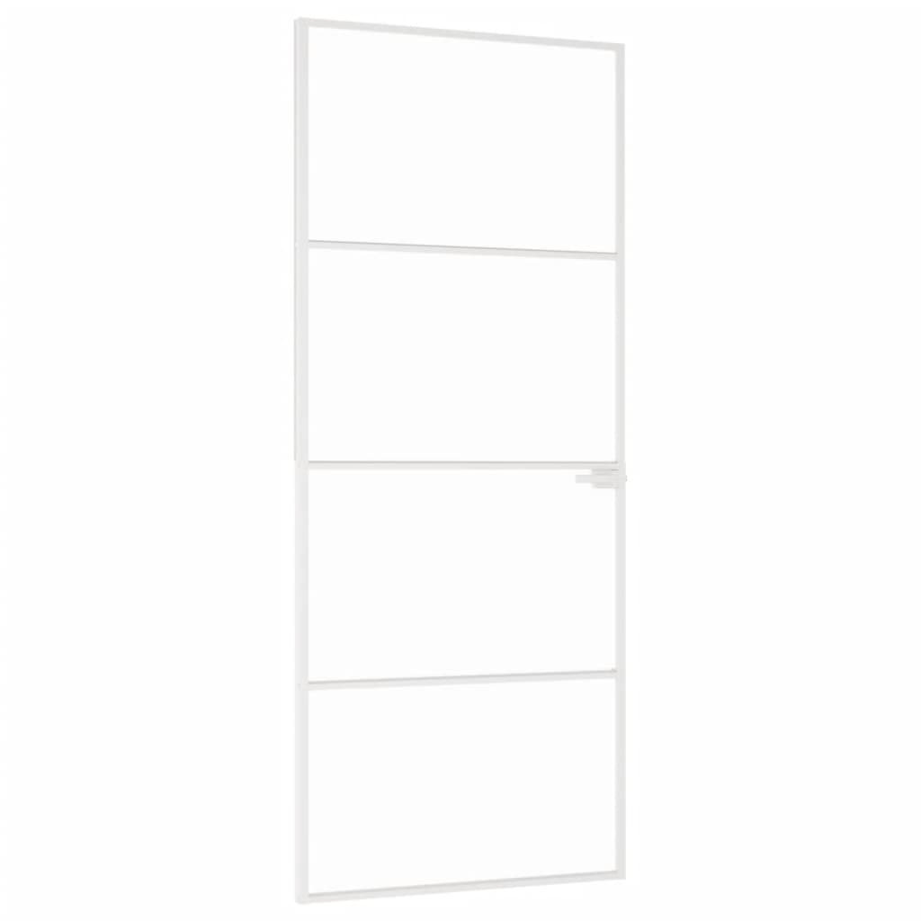 Ușă de interior alb 83×201,5 cm sticlă securiz. / aluminiu slim
