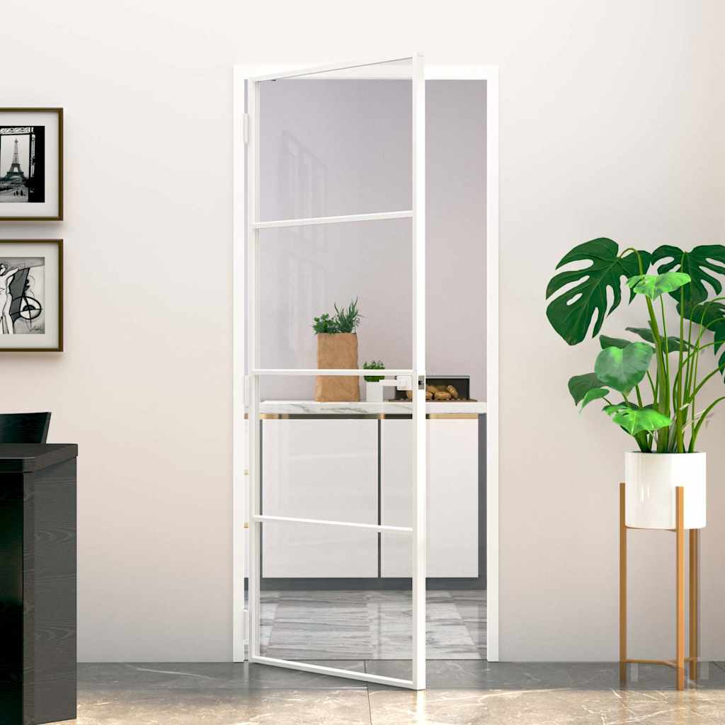 vida XL Innentür Weiß 83x 201,5 cm Hartglas & Aluminium Schlank