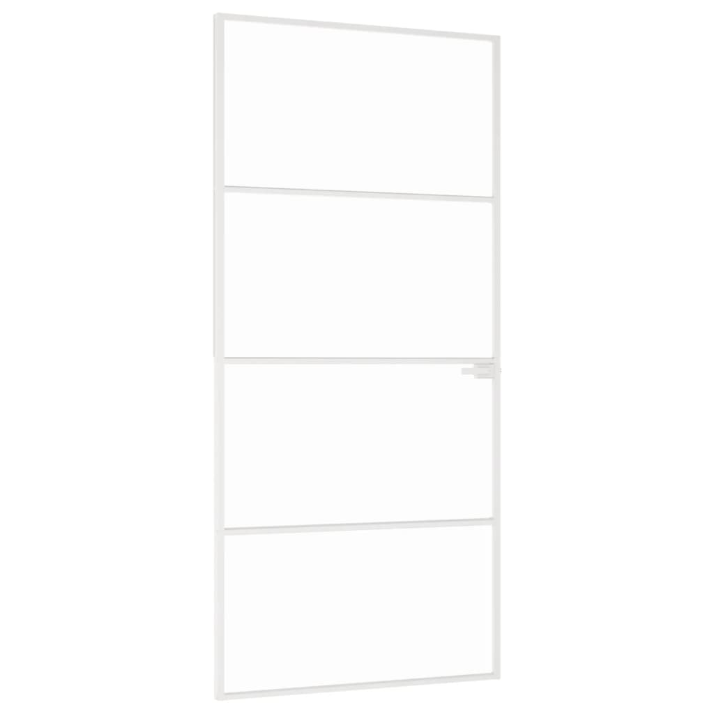 Ușă de interior alb 93×201,5 cm sticlă securiz. / aluminiu slim