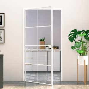 Notranja vrata bela 102x201,5 cm kaljeno steklo aluminij tanka