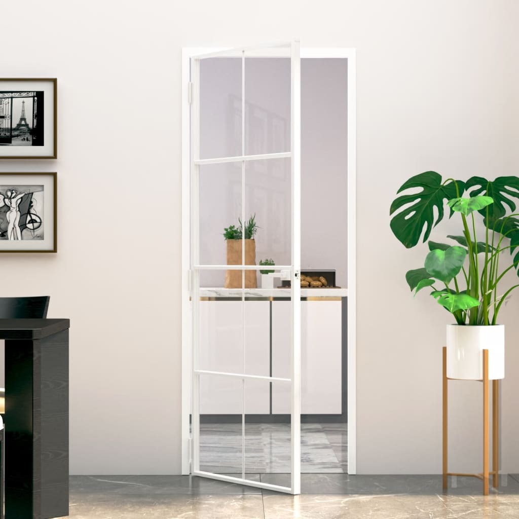 Interiérové dveře bílé 76x201,5 cm tvrzené sklo a hliník úzké