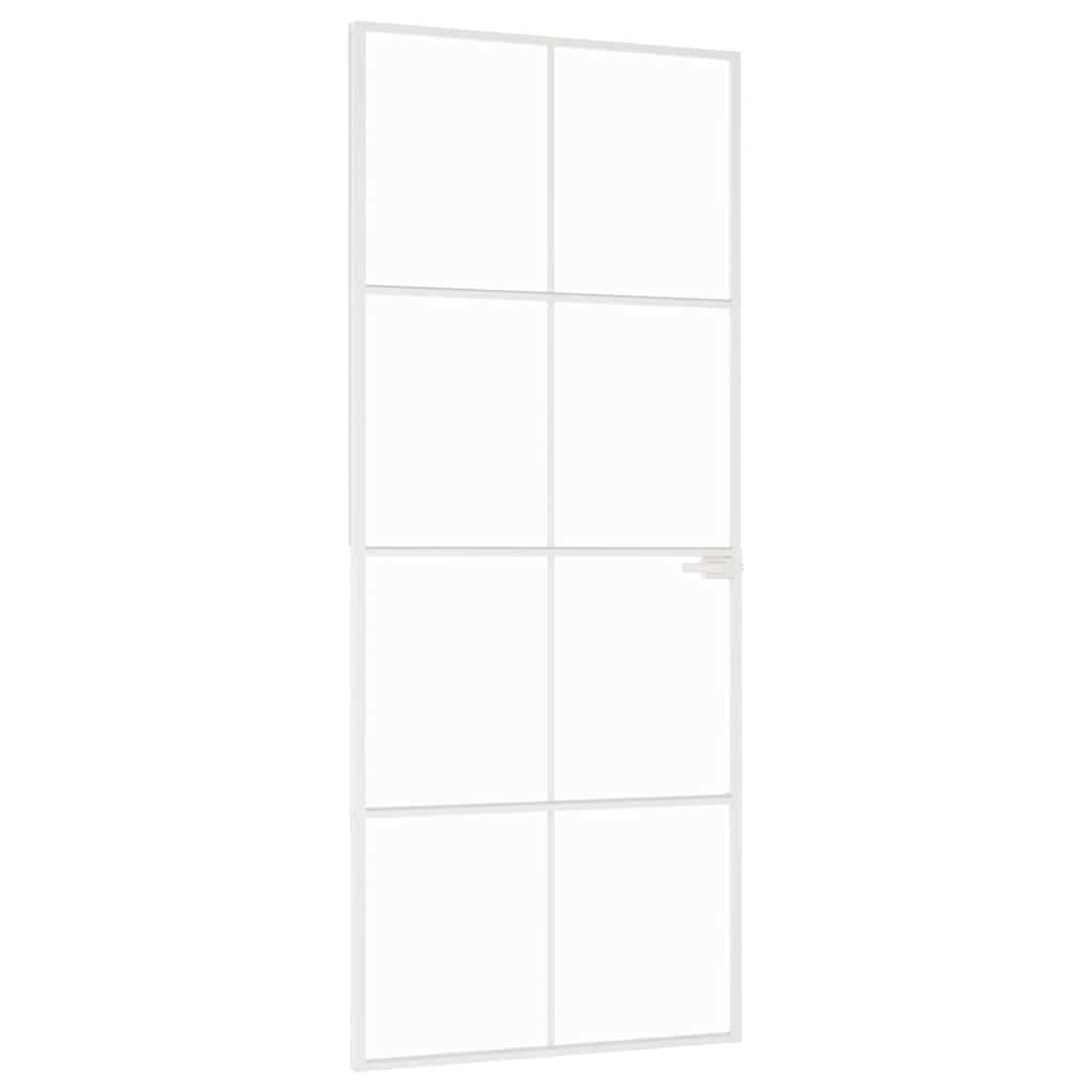 vidaXL Interiérové dveře bílé 83x201,5 cm tvrzené sklo a hliník úzké