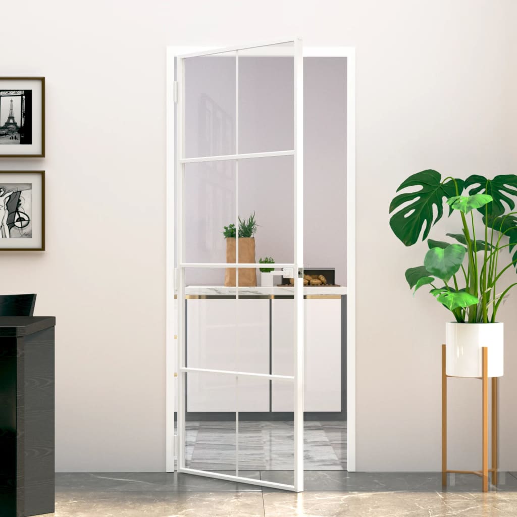 Interiérové dveře bílé 83x201,5 cm tvrzené sklo a hliník úzké