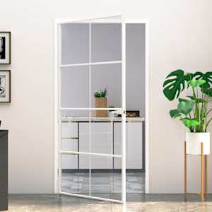 Notranja vrata bela 102x201,5 cm kaljeno steklo aluminij tanka