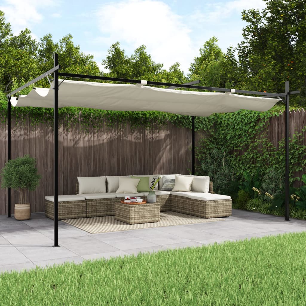 vidaXL Pergola cu acoperiș retractabil, crem, 395x292x230 cm