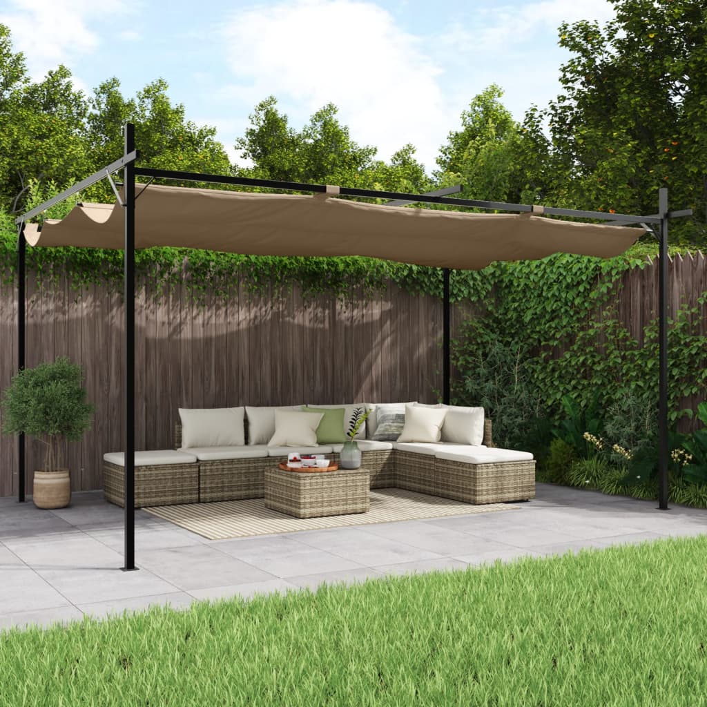 vidaXL Pergola sisäänvedettävä katto taupe 395x292x230 cm