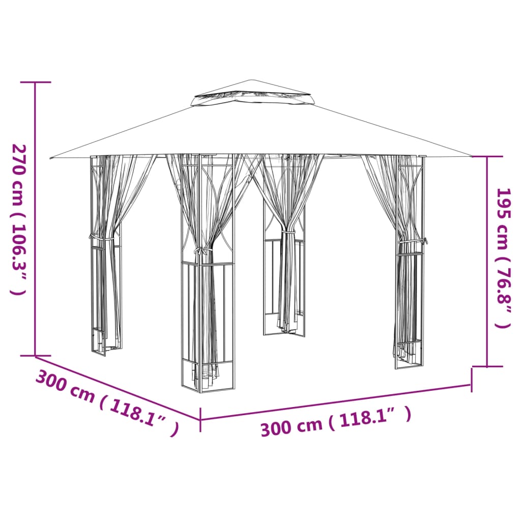 antracit acél pavilon oldalfalakkal 300 x 300 x 270 cm