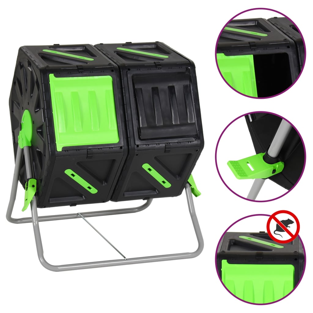 vidaXL Composteertrommel dubbele kamer 63x60x74 cm 140 L polypropeen
