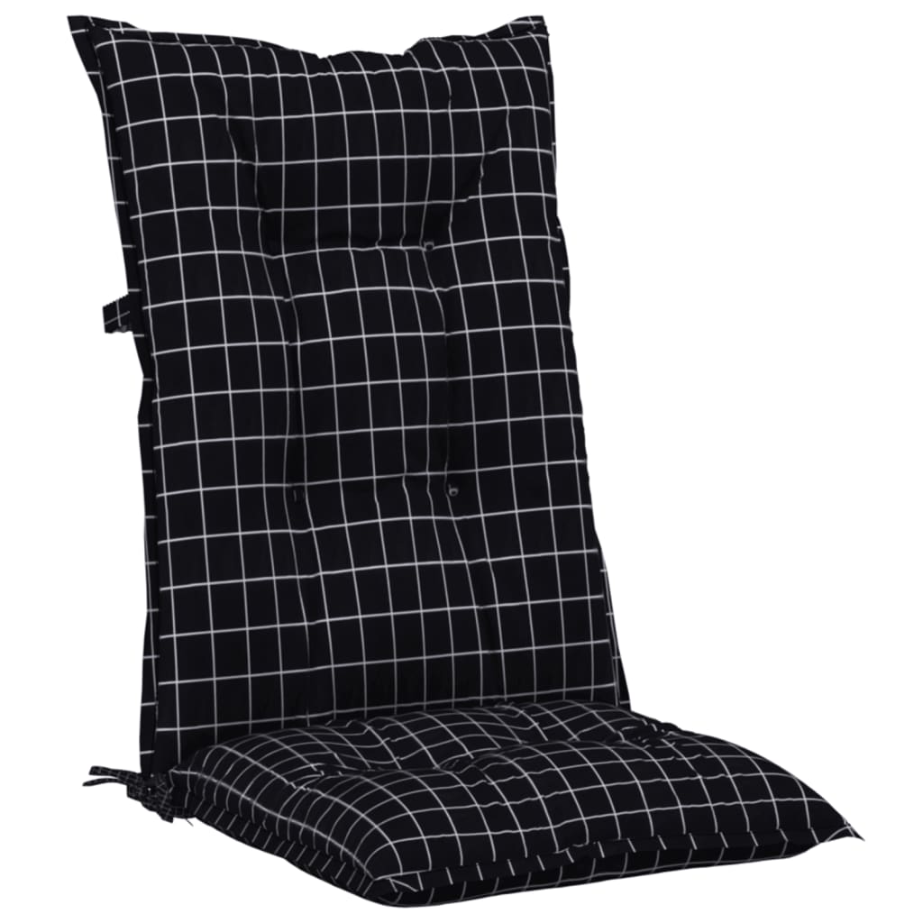 Perne scaun spătar înalt negru carouri 6 buc 120x50x7 cm textil
