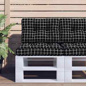 Poduška na palety černá károvaná 60 x 40 x 12 cm textil - obrázek 1