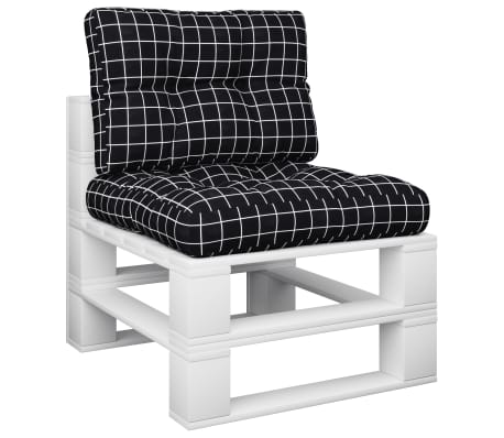 vidaXL Coussins de palette lot de 2 motif &agrave; carreaux noir tissu