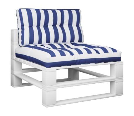 vidaXL Almofad&otilde;es p/ m&oacute;veis de paletes 2 pcs tecido riscas azul/branco