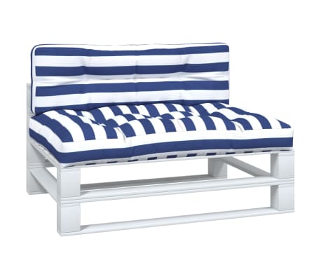 vidaXL パレットクッション 2点 ブルー&ホワイト ストライプ ファブリック