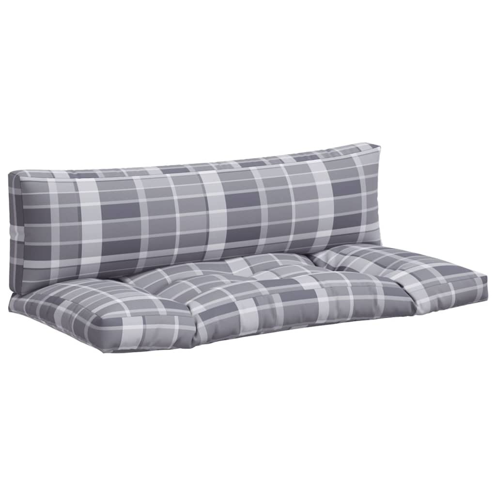 vidaXL Palletkussens 2 st ruitpatroon stof grijs, foto 2