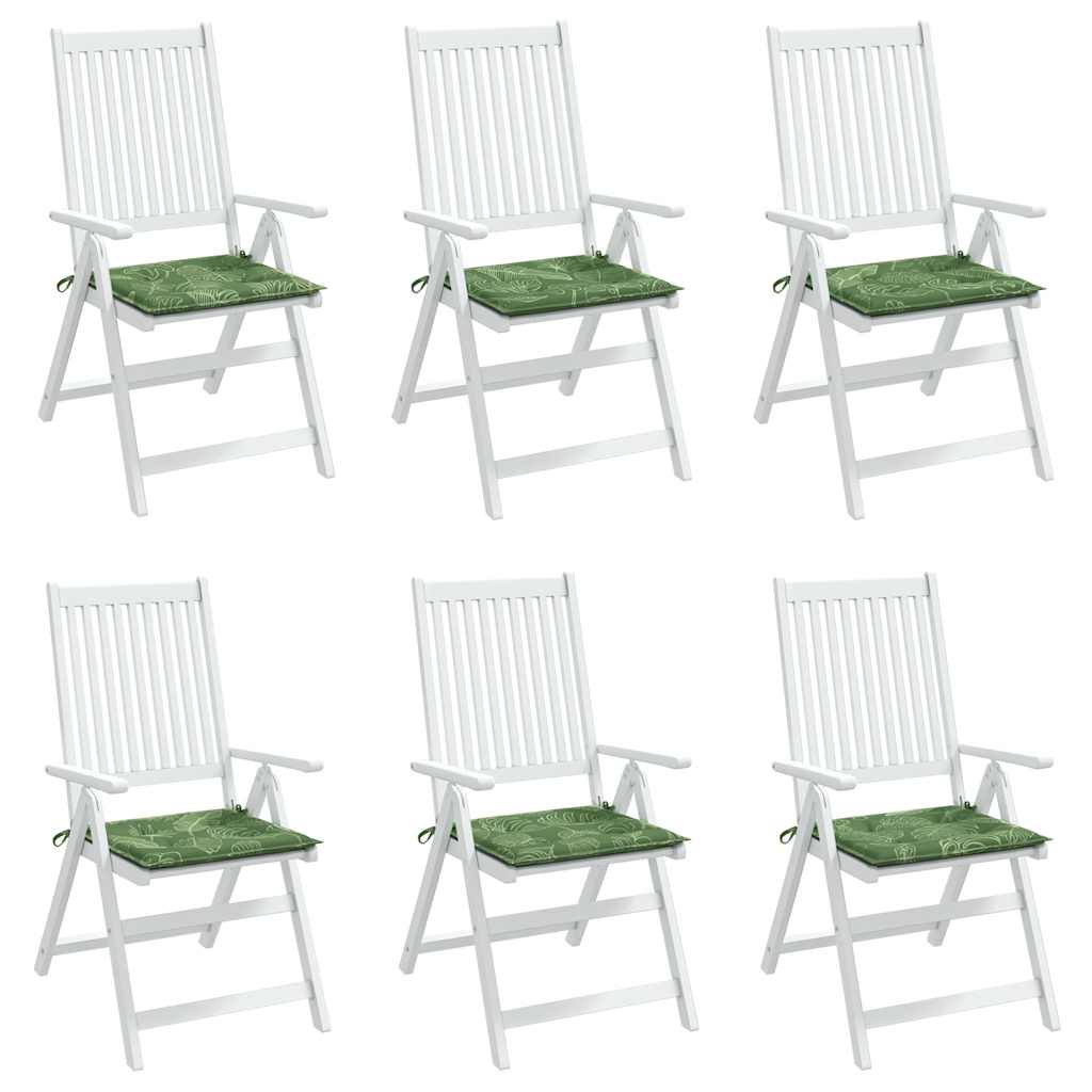 vidaXL Stoelkussens 6 st bladpatroon 40x40x3 cm stof groen, foto 2