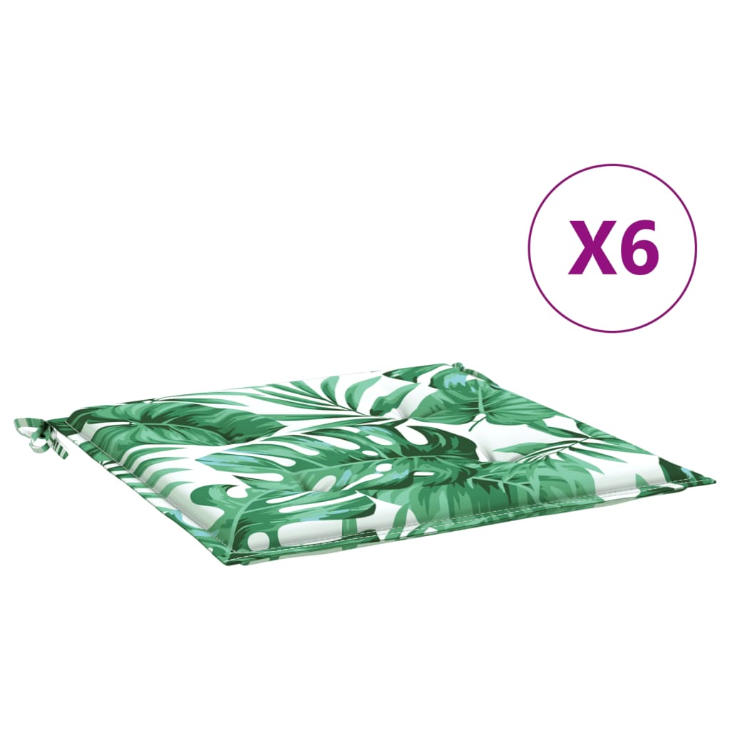 vidaXL Podušky na židli 6 ks vzor listů 50 x 50 x 3 cm textil