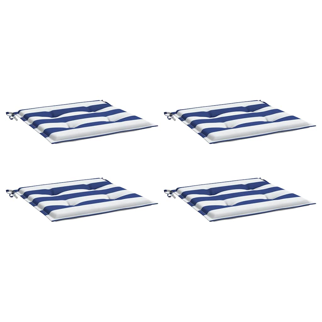 vidaXL Tuinstoelkussens 4 st gestreept 50x50x4 cm stof wit en blauw afbeelding