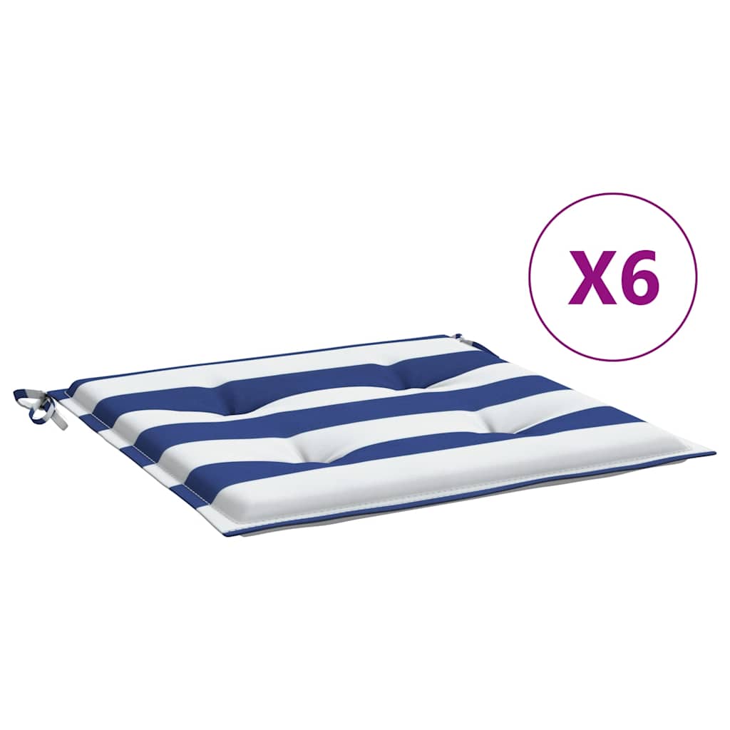 vidaXL Tuinstoelkussens 6 st gestreept 50x50x3 cm stof wit en blauw
