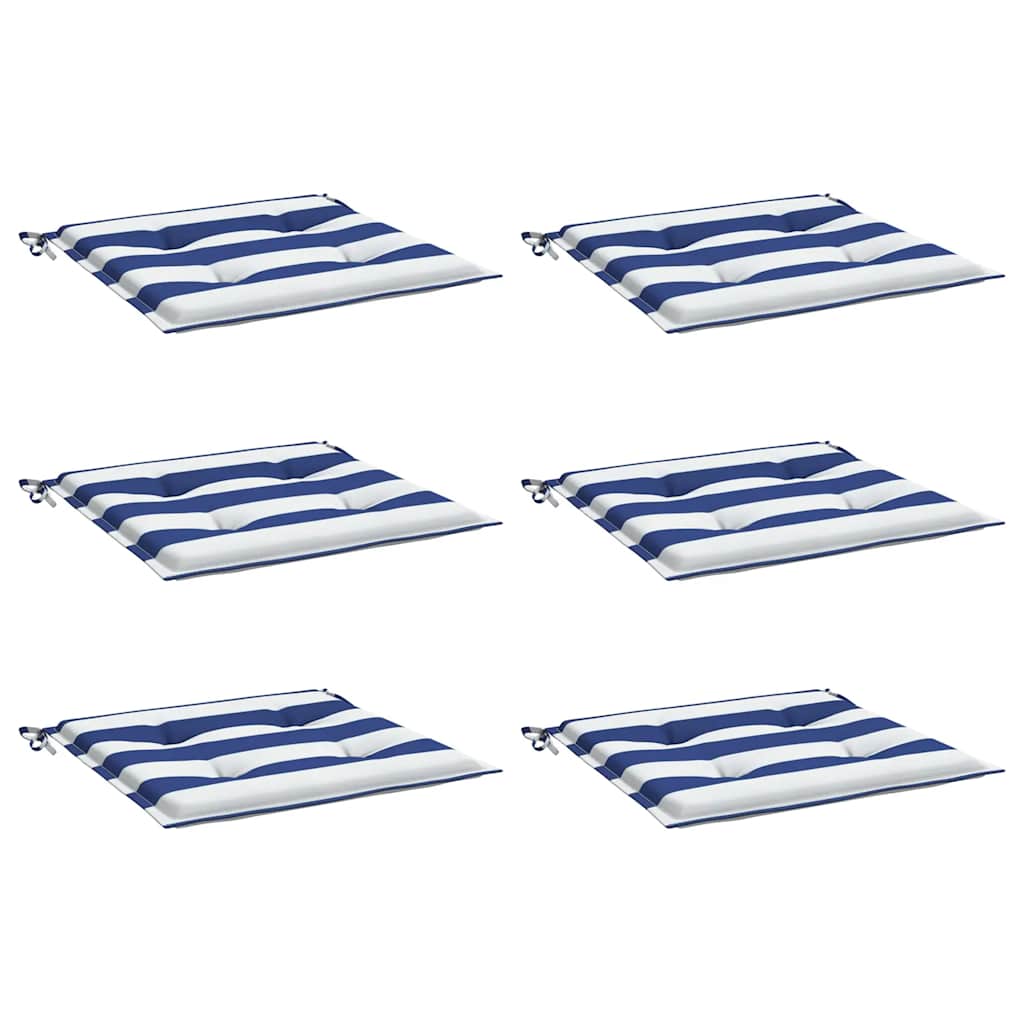 vidaXL Tuinstoelkussens 6 st gestreept 50x50x3 cm stof wit en blauw, foto 4