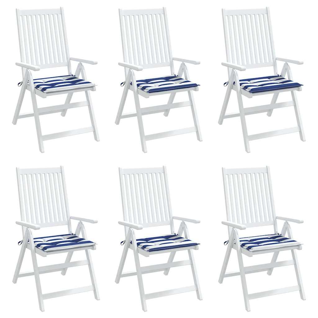 vidaXL Tuinstoelkussens 6 st gestreept 50x50x3 cm stof wit en blauw, foto 2