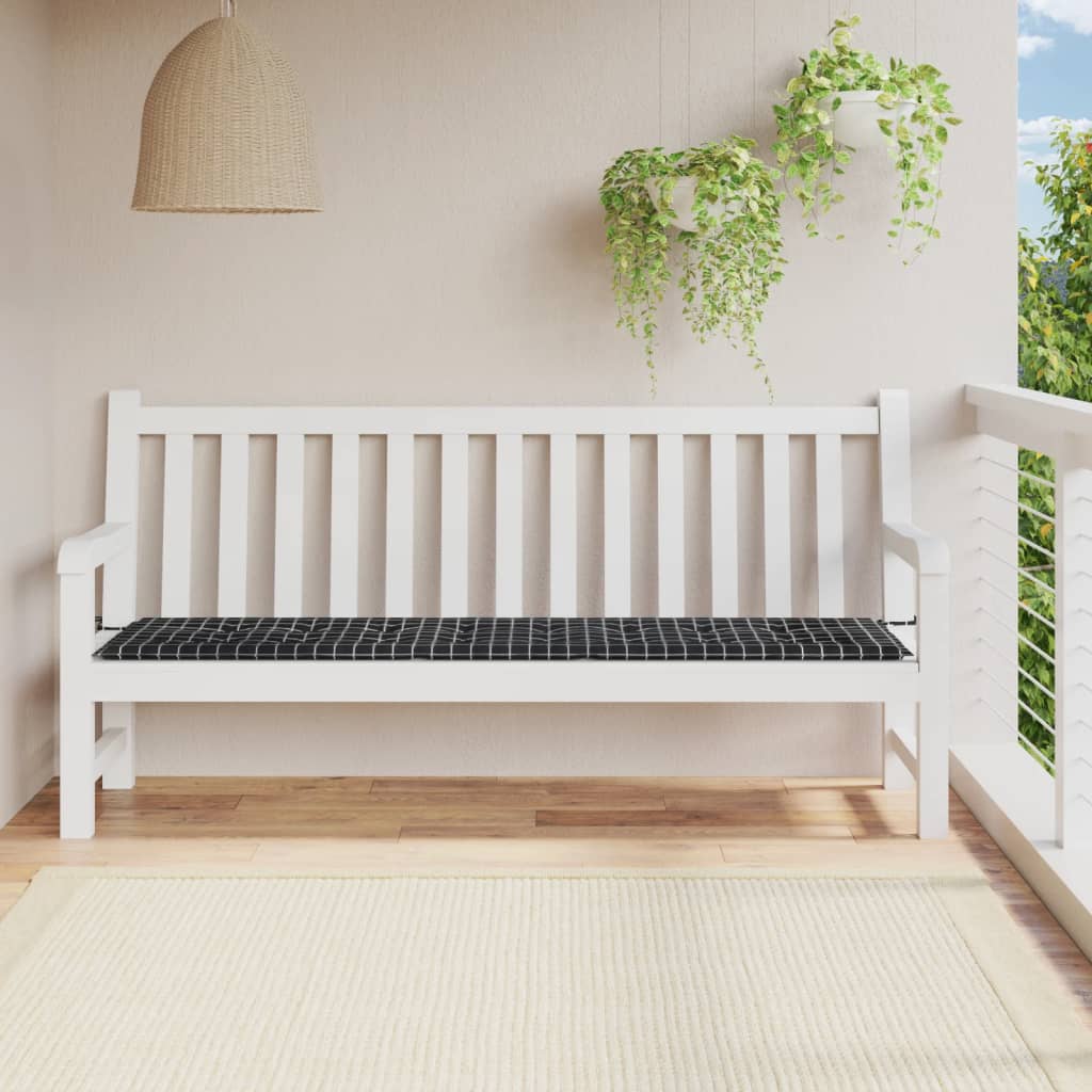 vidaXL Coussin de banc de jardin carreaux noir 200x50x3 cm tissu