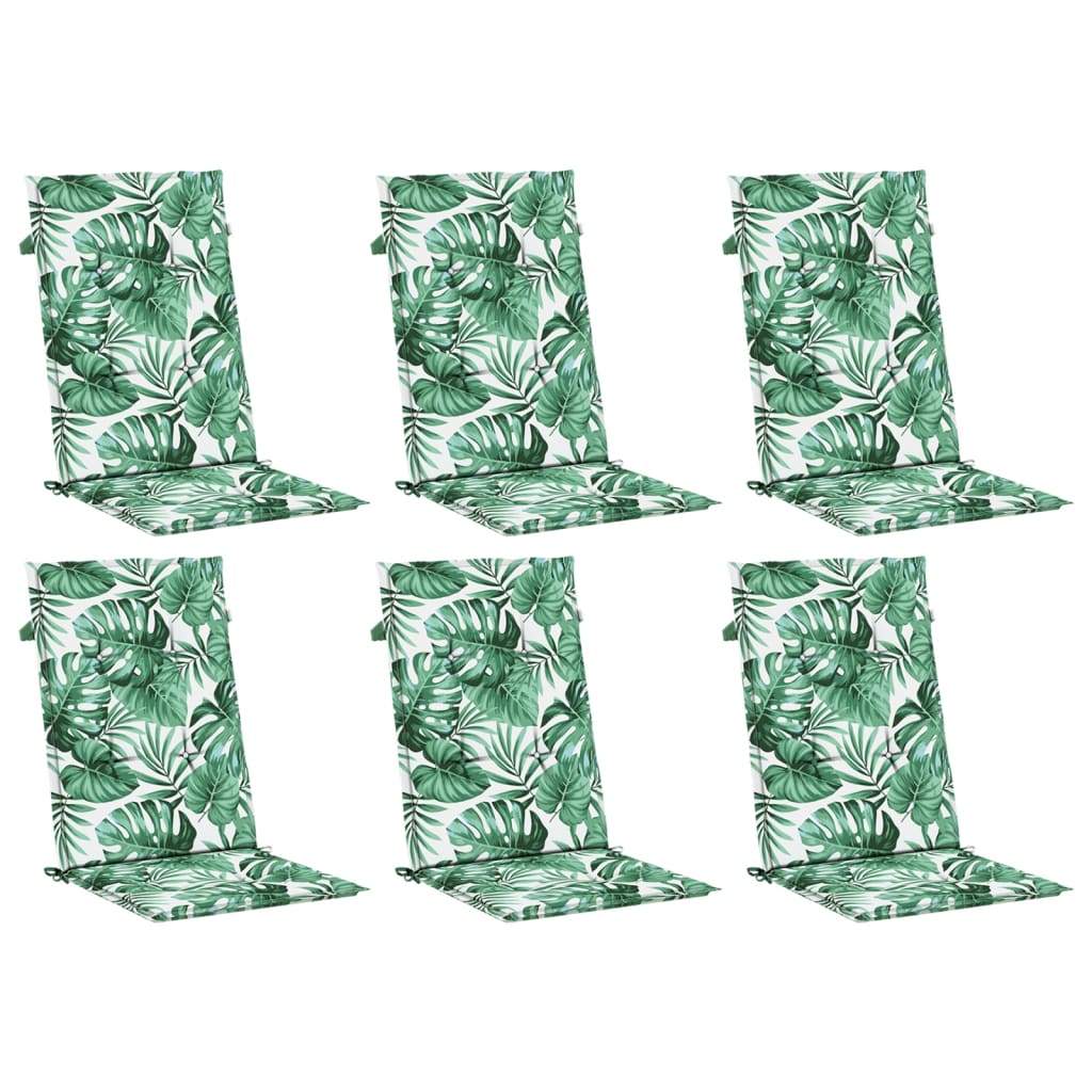vidaXL Stoelkussens 6 st hoge rug bladpatroon stof groen, foto 2