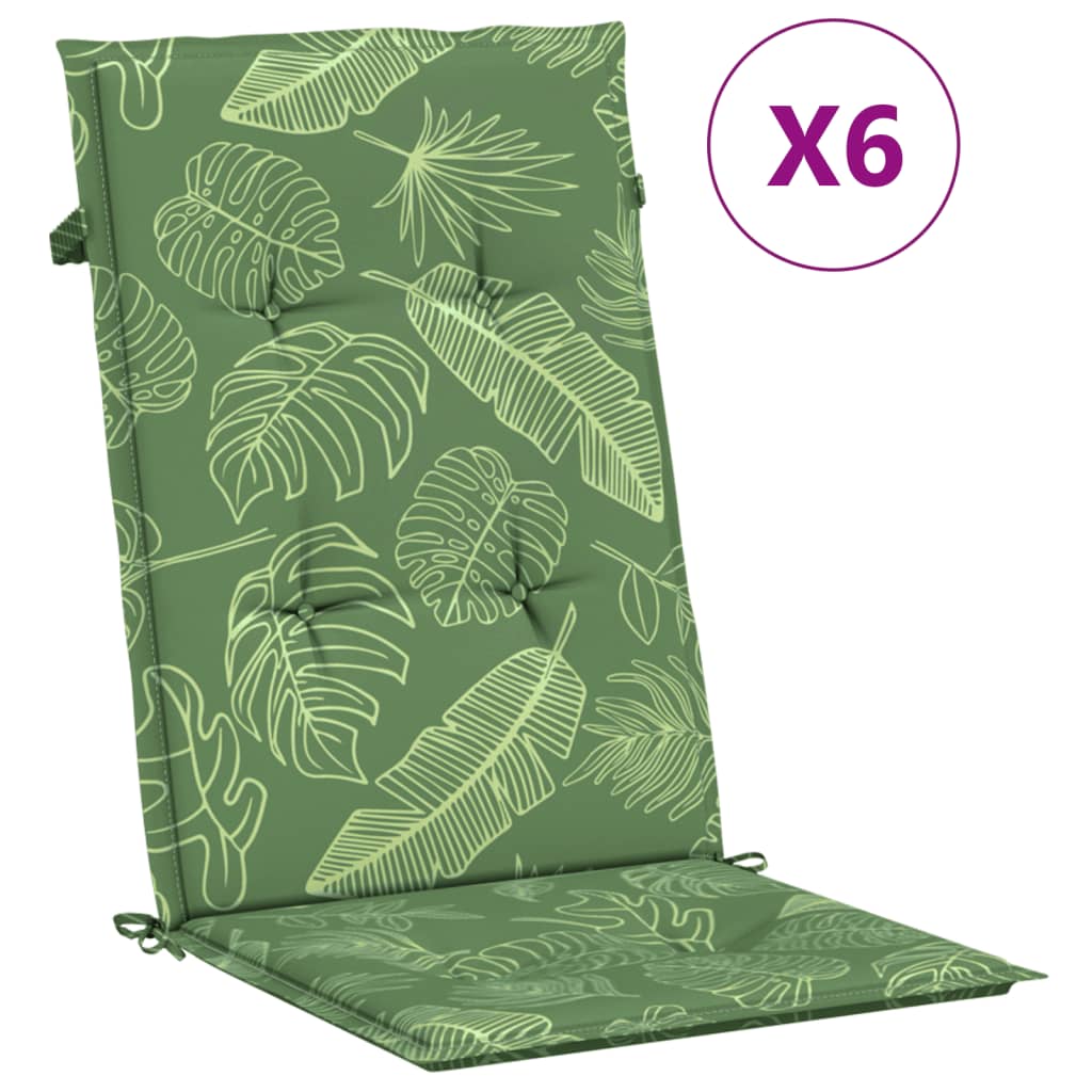 vidaXL Stoelkussens 6 st hoge rug bladpatroon stof