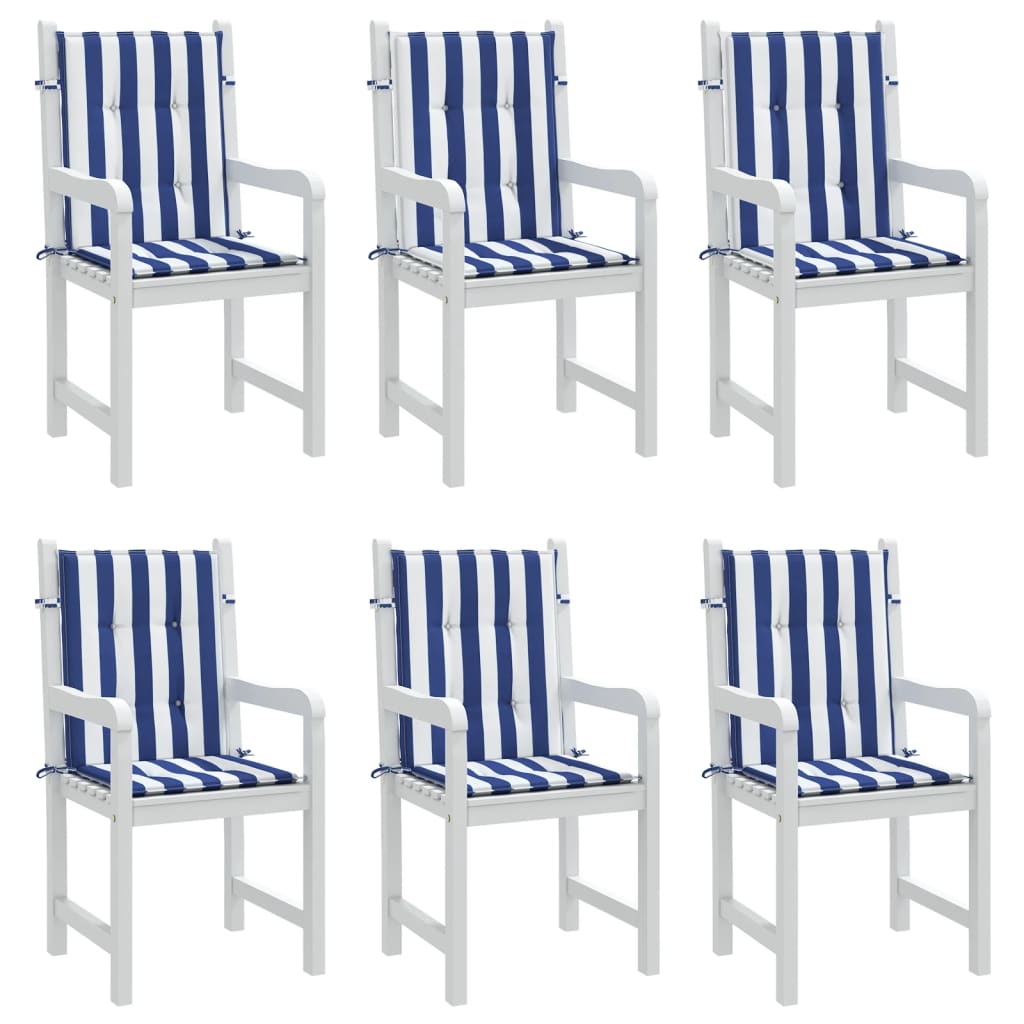 vidaXL Stoelkussens 6 st lage rug gestreept stof wit en blauw, foto 2